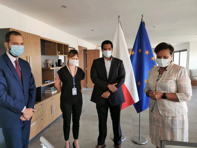 Mr. Hussein Diab flanked by H.E Ambassador Margareta Kassangana and Konsul RP Malgorzata Korobowicz keenly listening to Dr. Mamadou Tangara, Minister of Foreign Affairs of The Republic of The Gambia.jpg